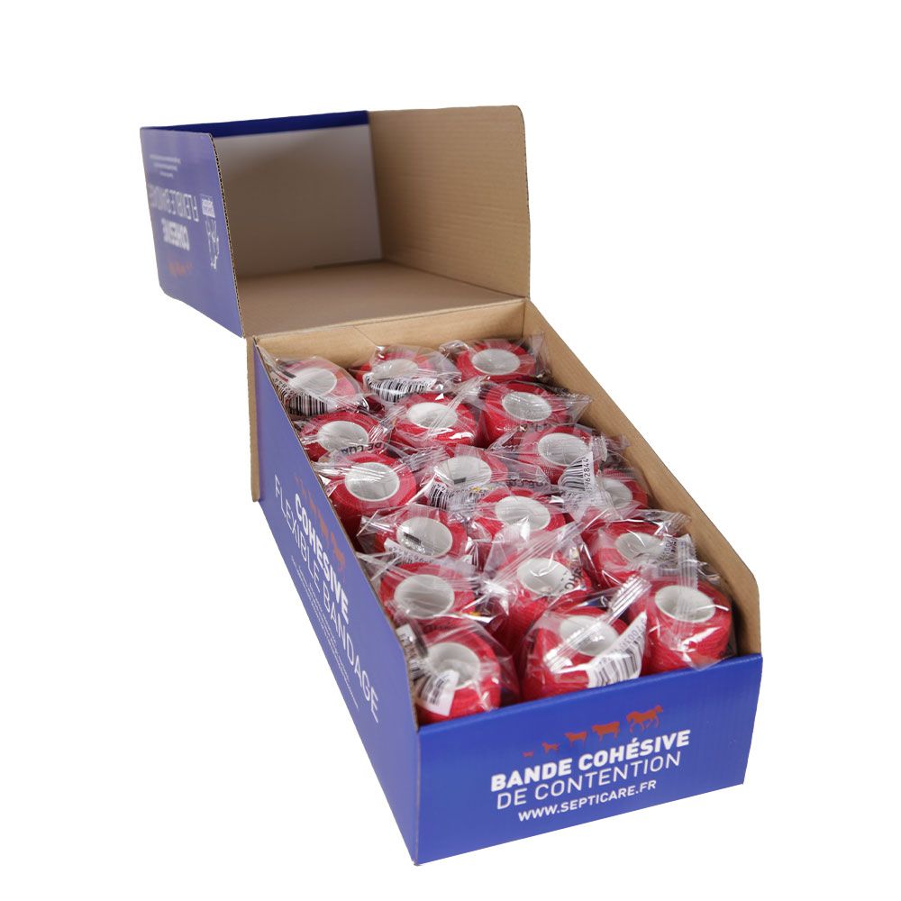 Bandes cohésives de contention couleur rouge, lot de 18