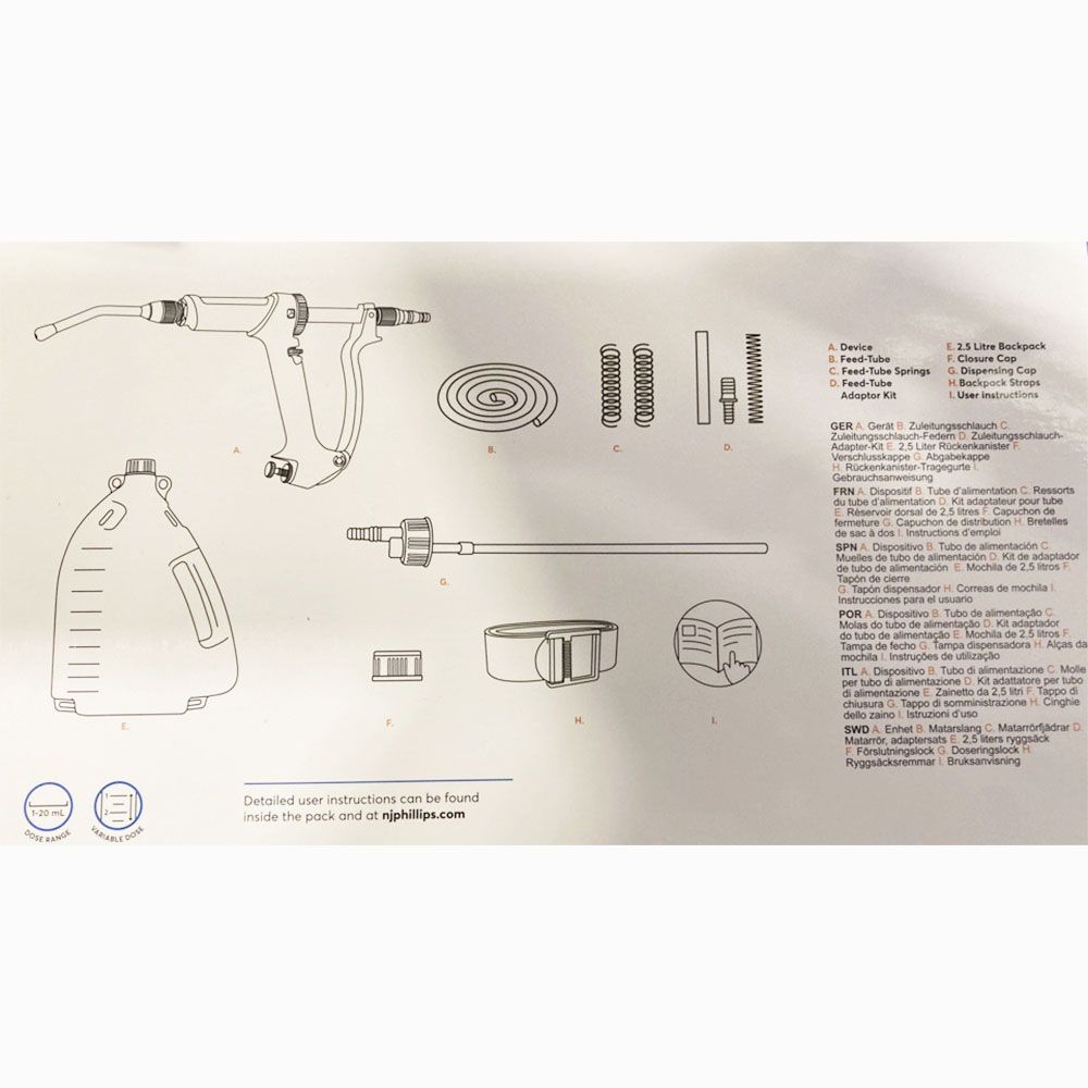 Metal oral drencher 20 ml with 2,5 l Backpack NJPHILLIPS
