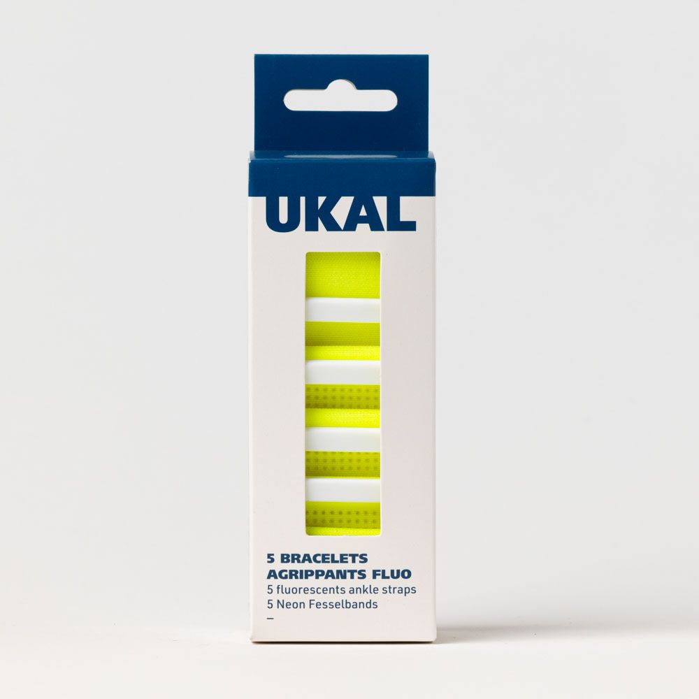 5 Bracelets auto-agrippants fluo avec passant jaune