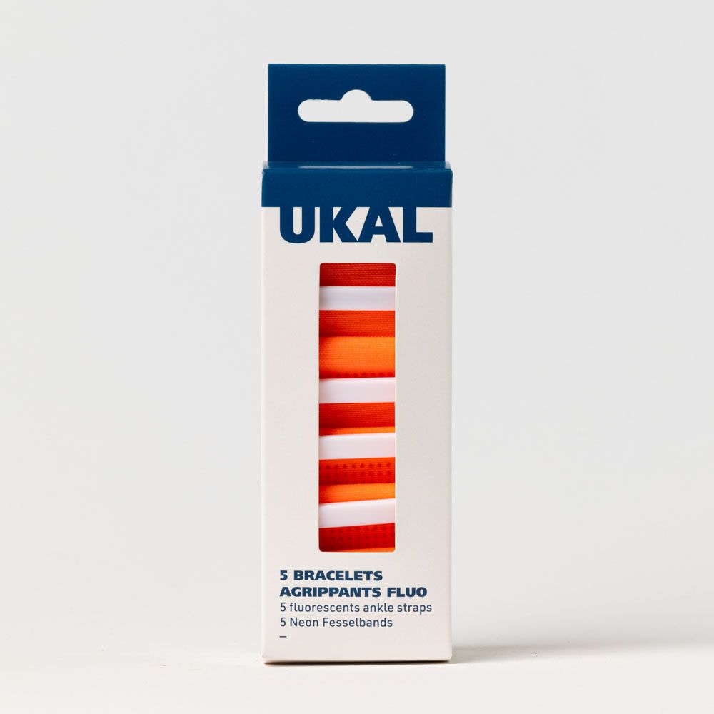 5 Bracelets auto-agrippants fluo avec passant orange