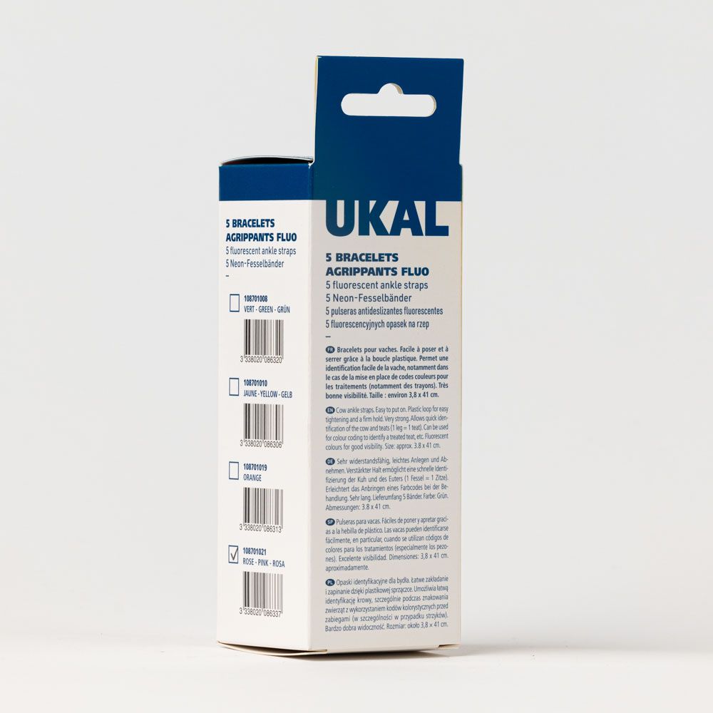 5 Bracelets auto-agrippants fluo avec passant rose 