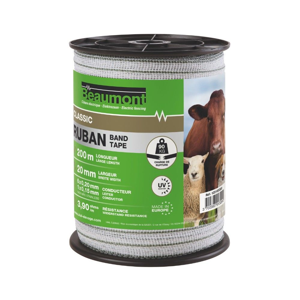 Green and white 20mm / 200 m tape BEAUMONT CLASSIC