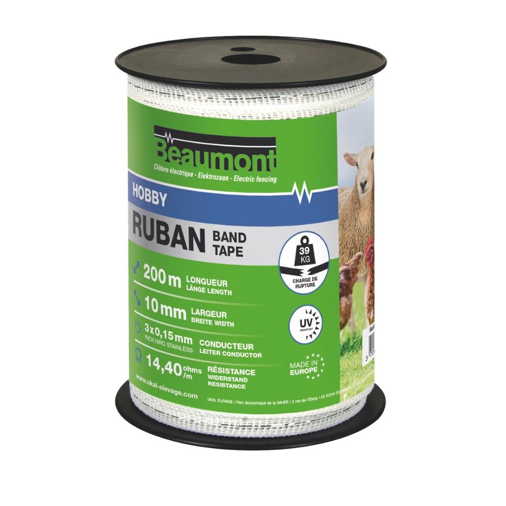 Ruban blanc/vert 10 mm / 200 m HOBBY BEAUMONT