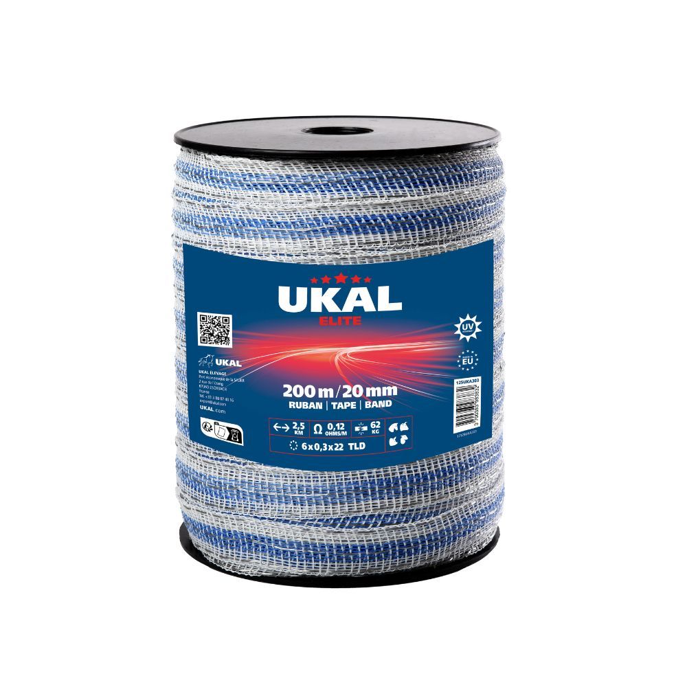 White and blue 20mm tape 200m ELITE UKAL