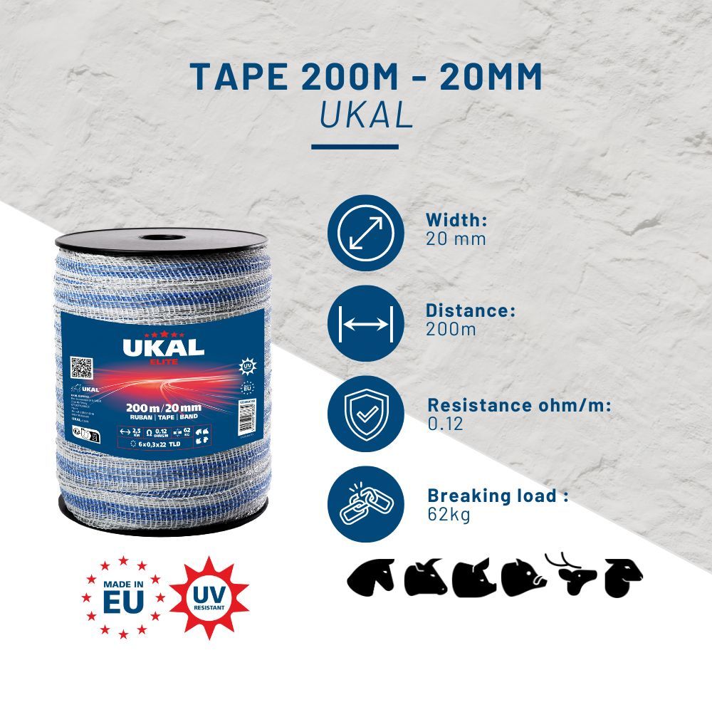 White and blue 20mm tape 200m ELITE UKAL