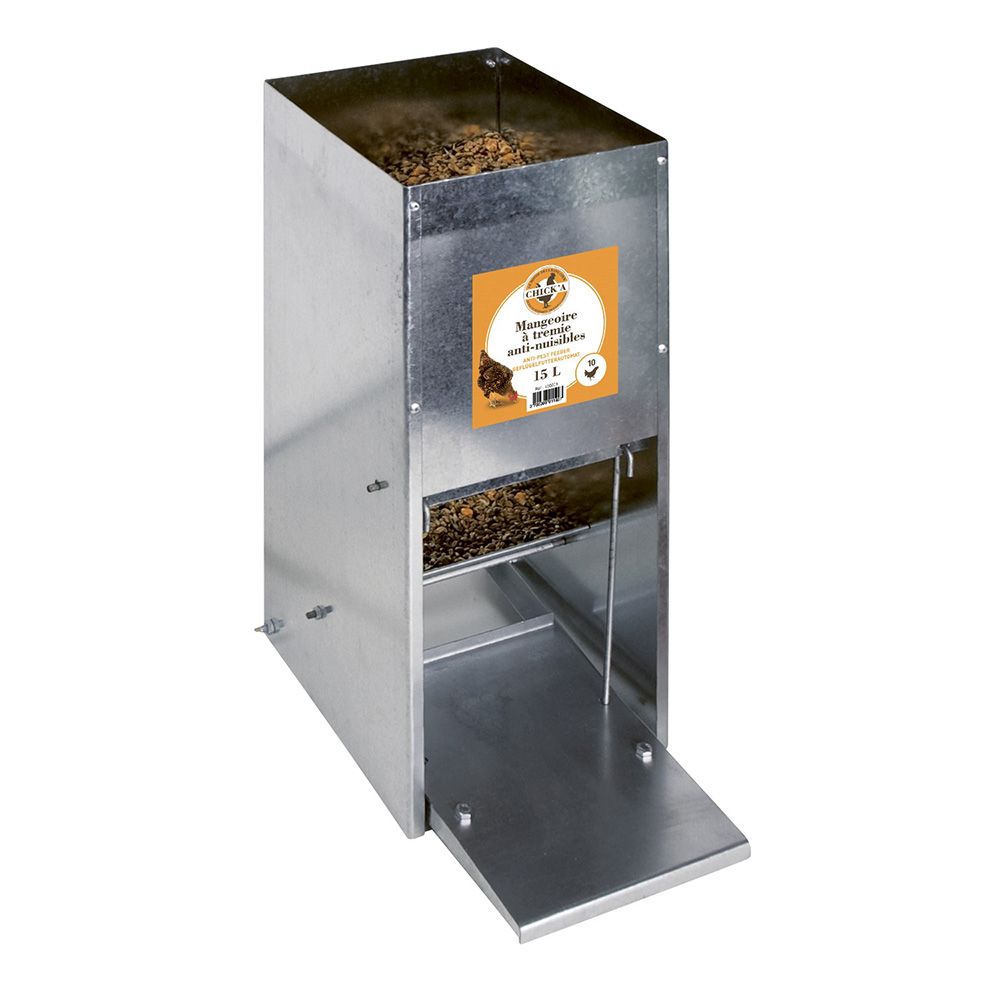 Mangeoire à trémie anti-nuisibles galvanisée 15 L pour 10 poules CHICK'A