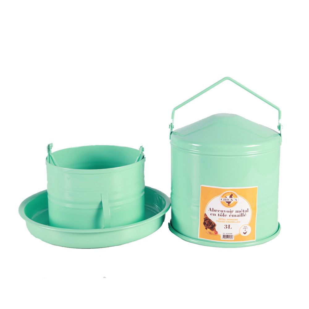 Metal drinking trough in aqua green enamelled sheet metal 3L - 4 hens