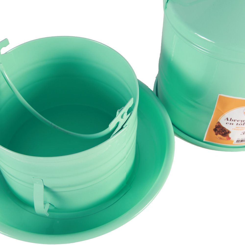 Metal drinking trough in aqua green enamelled sheet metal 3L - 4 hens