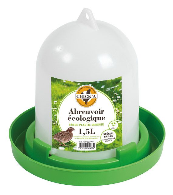 Abreuvoir plastique ligne verte pour caille 1.5L CHICK'A