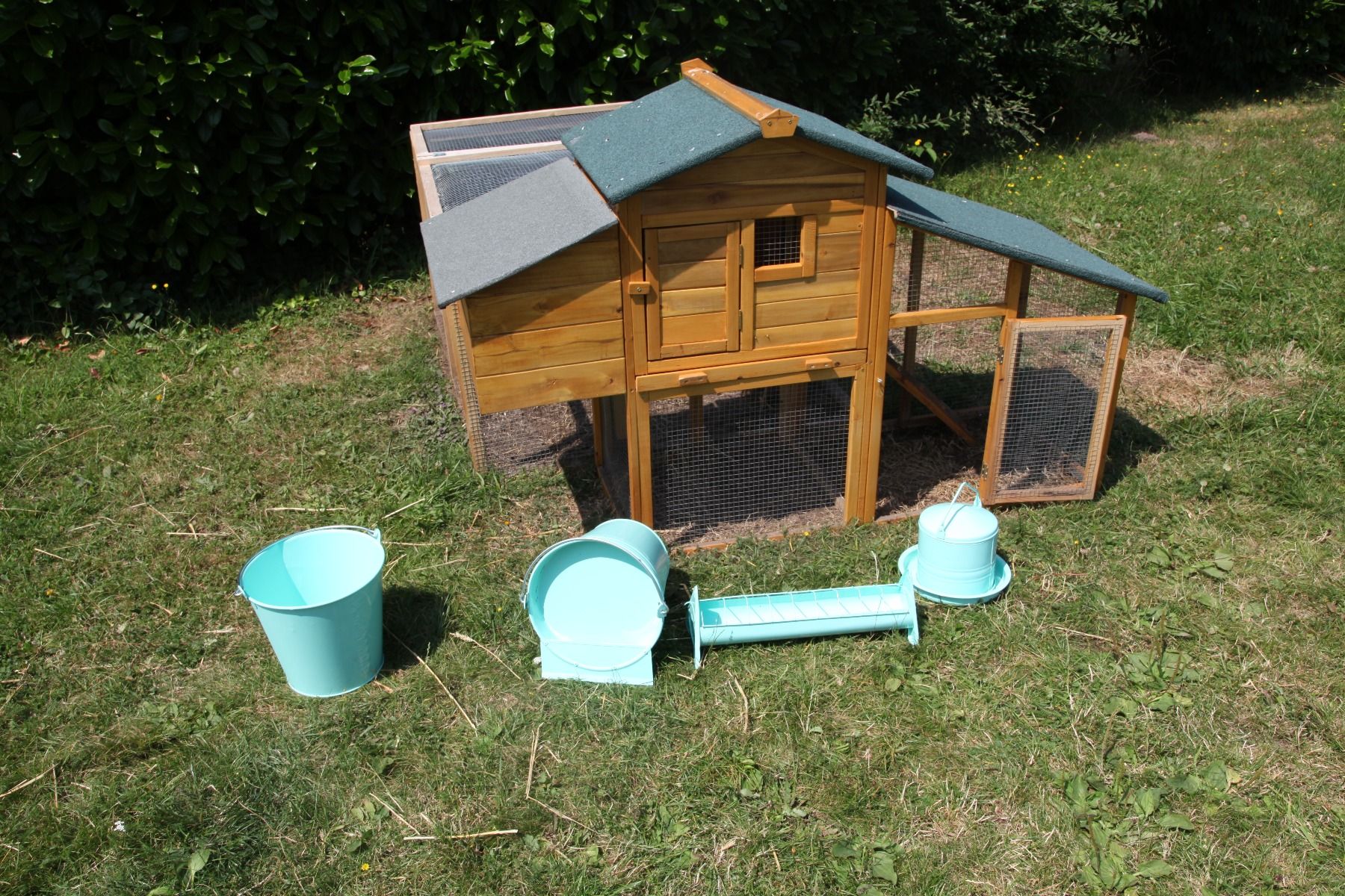 Metal drinking trough in aqua green enamelled sheet metal 3L - 4 hens