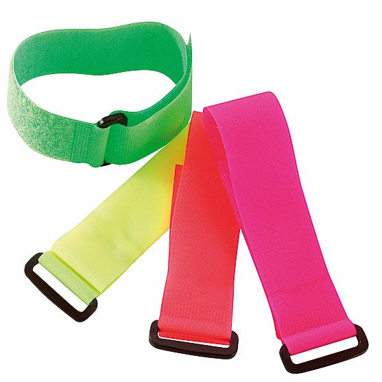 5 Bracelets auto-agrippants fluo avec passant jaune
