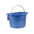 Blue manger with metal hooks and handle