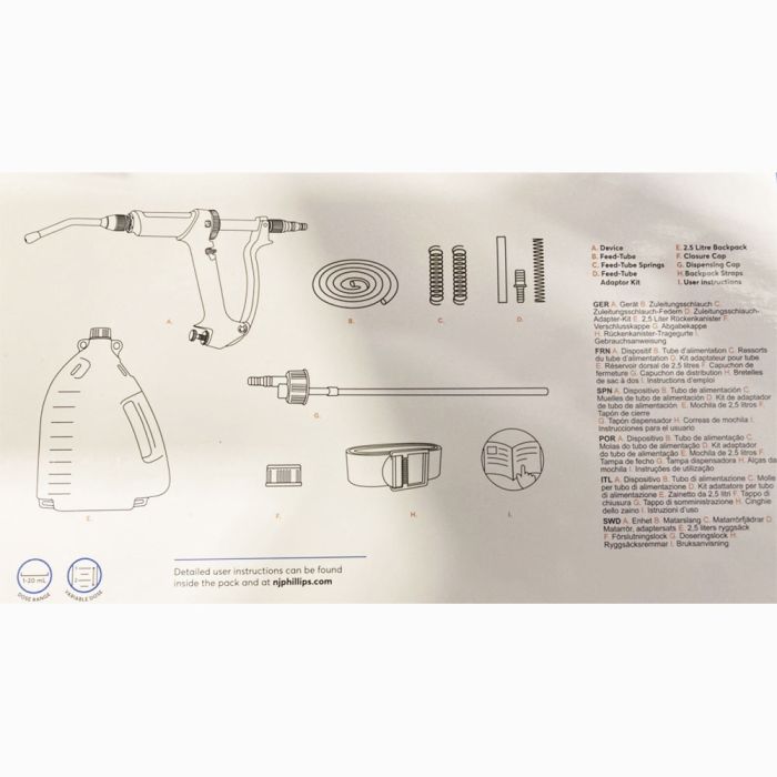 Metal oral drencher 20 ml with 2,5 l Backpack NJPHILLIPS