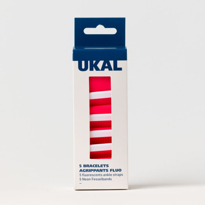 5 Bracelets auto-agrippants fluo avec passant rose 