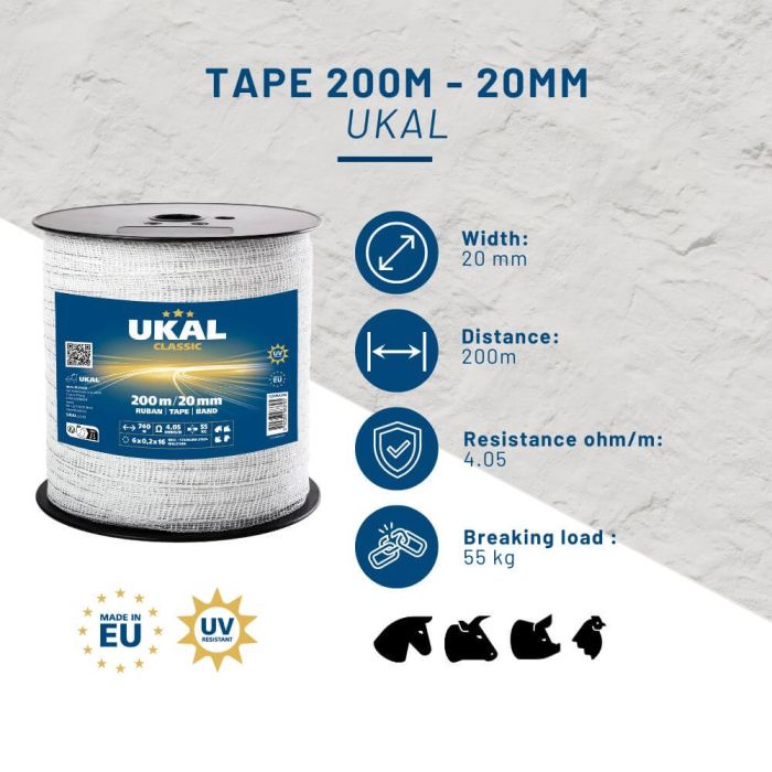 Band 20mm weiß CLASSIC 200m UKAL