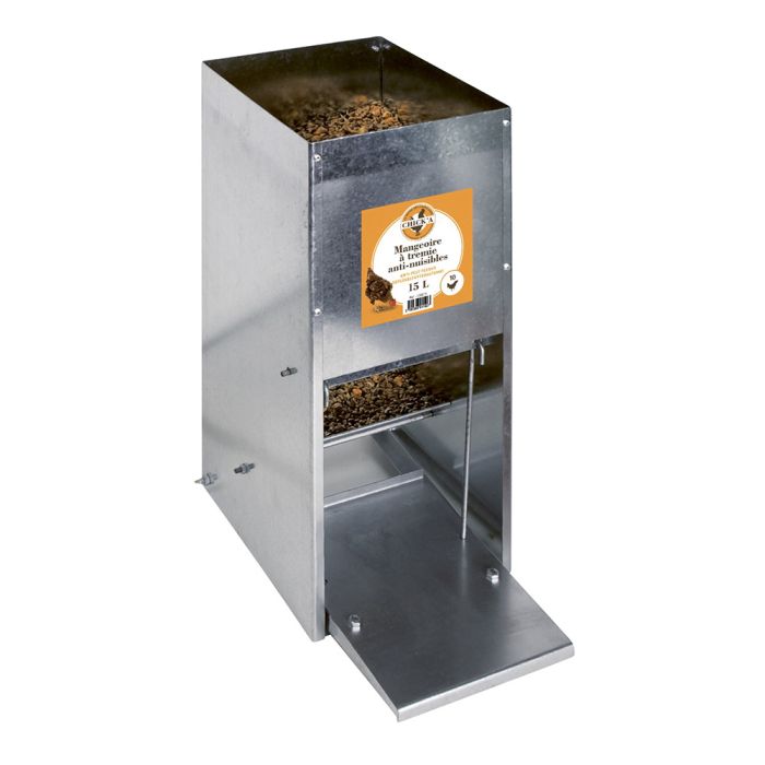 Mangeoire à trémie anti-nuisibles galvanisée 15 L pour 10 poules CHICK'A